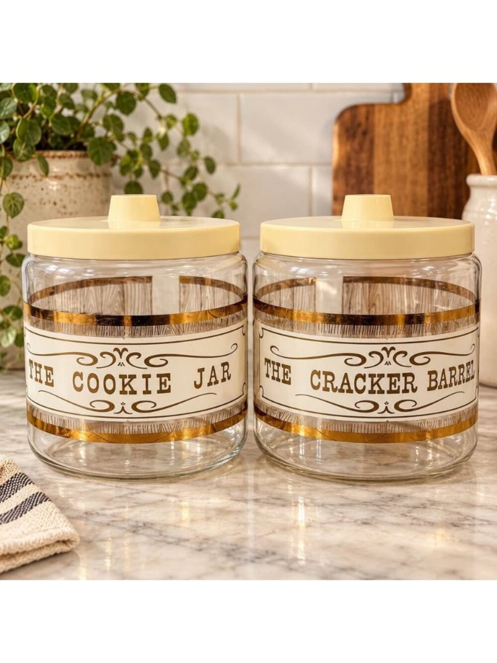 Vintage Pyrex Golden Storage Mates Cookie Jar Cracker Barrel Set 1960s MCM
